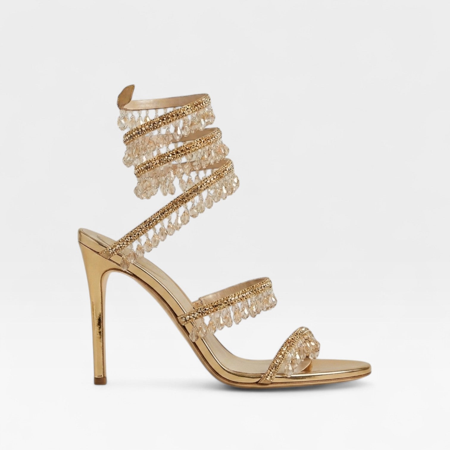 Crystal Strappy Heeled Sandals, Hand Sewn Party Shoes