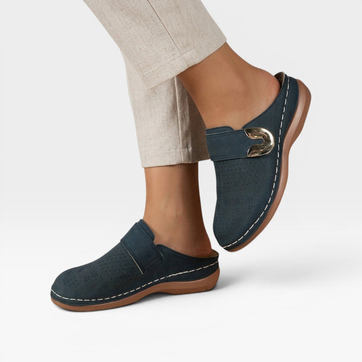 Leather Look Mules, Closed Toe Open Back Flat Shoes