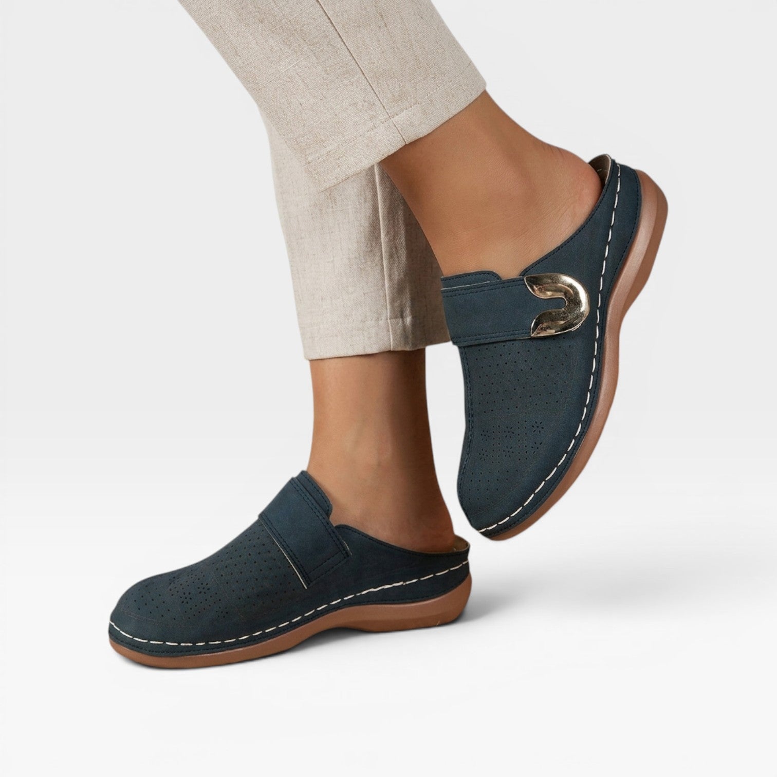 Leather Look Mules, Closed Toe Open Back Flat Shoes