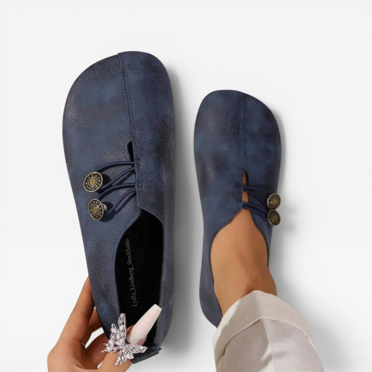 Vintage Button Loafers, Soft Round Toe Slip On Flats