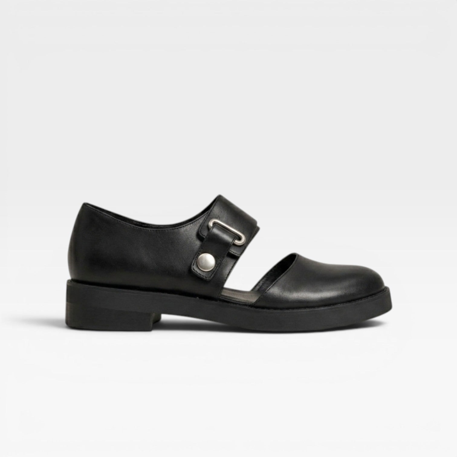 Leather Mary Jane Flats, Buckle Strap Low Block Heel