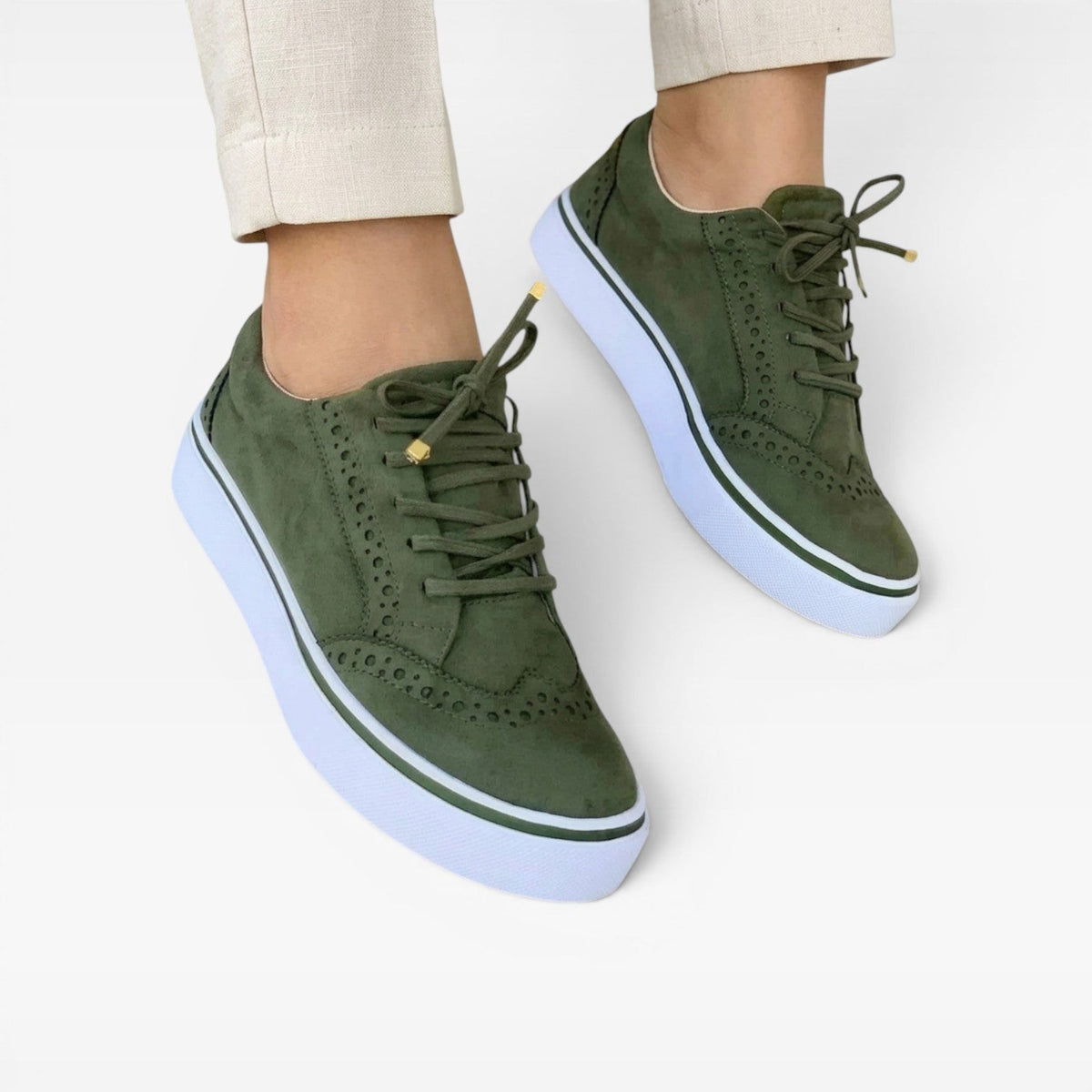 Suede Look Brogue Trainers, Lace Up Platform Shoes