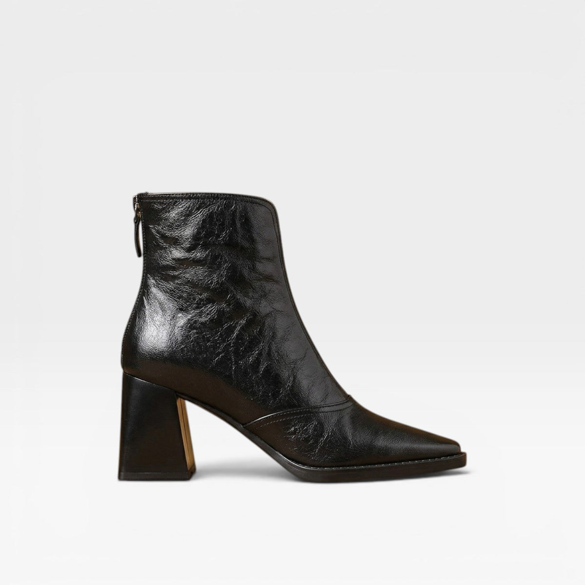 Glossy Ankle Boots, Square Toe Chunky Heel Pull On Pair