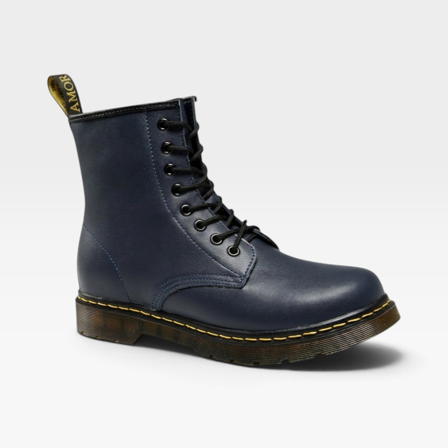 Leather Combat Boots, 8 Eye Lace Up Chunky Round Toe