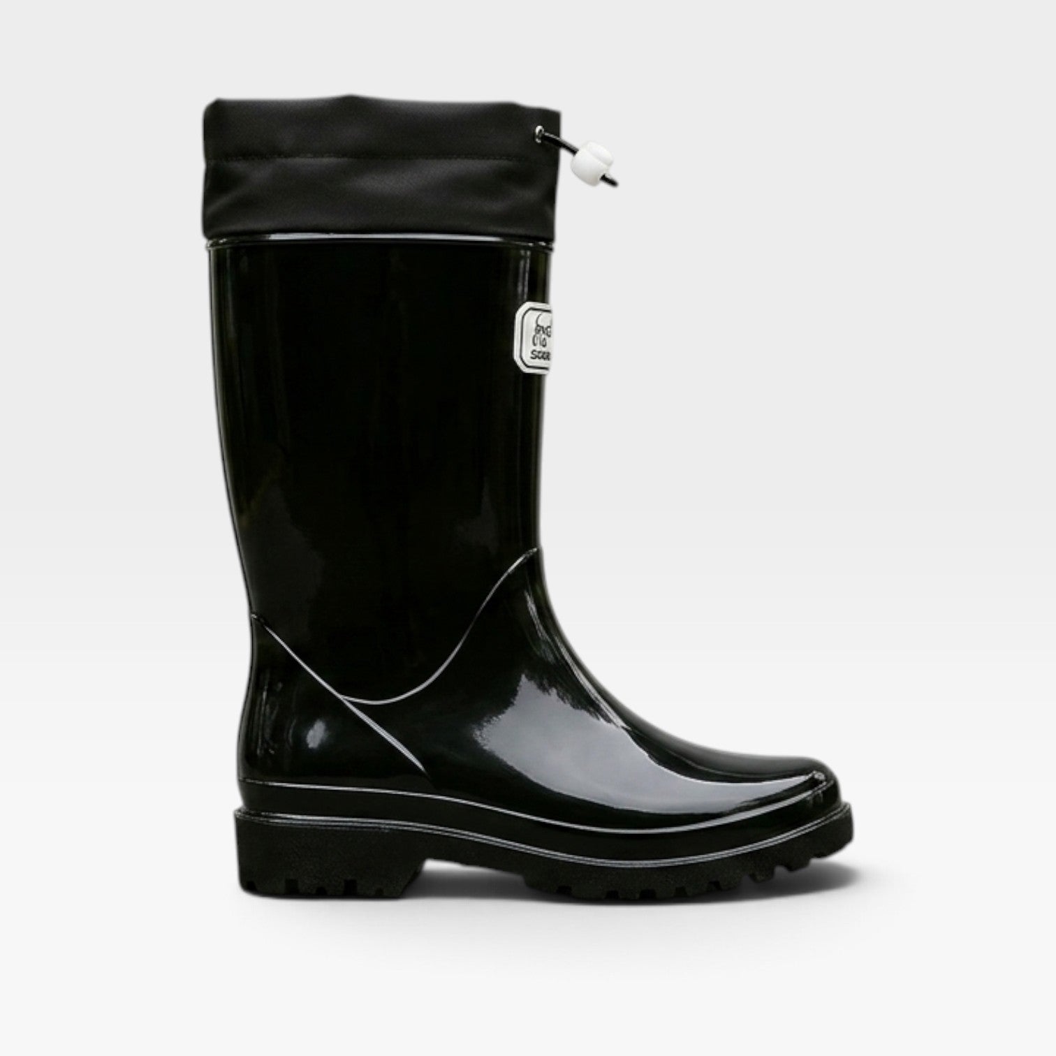 Tall Rain Boots, Glossy Waterproof Rubber Drawstring