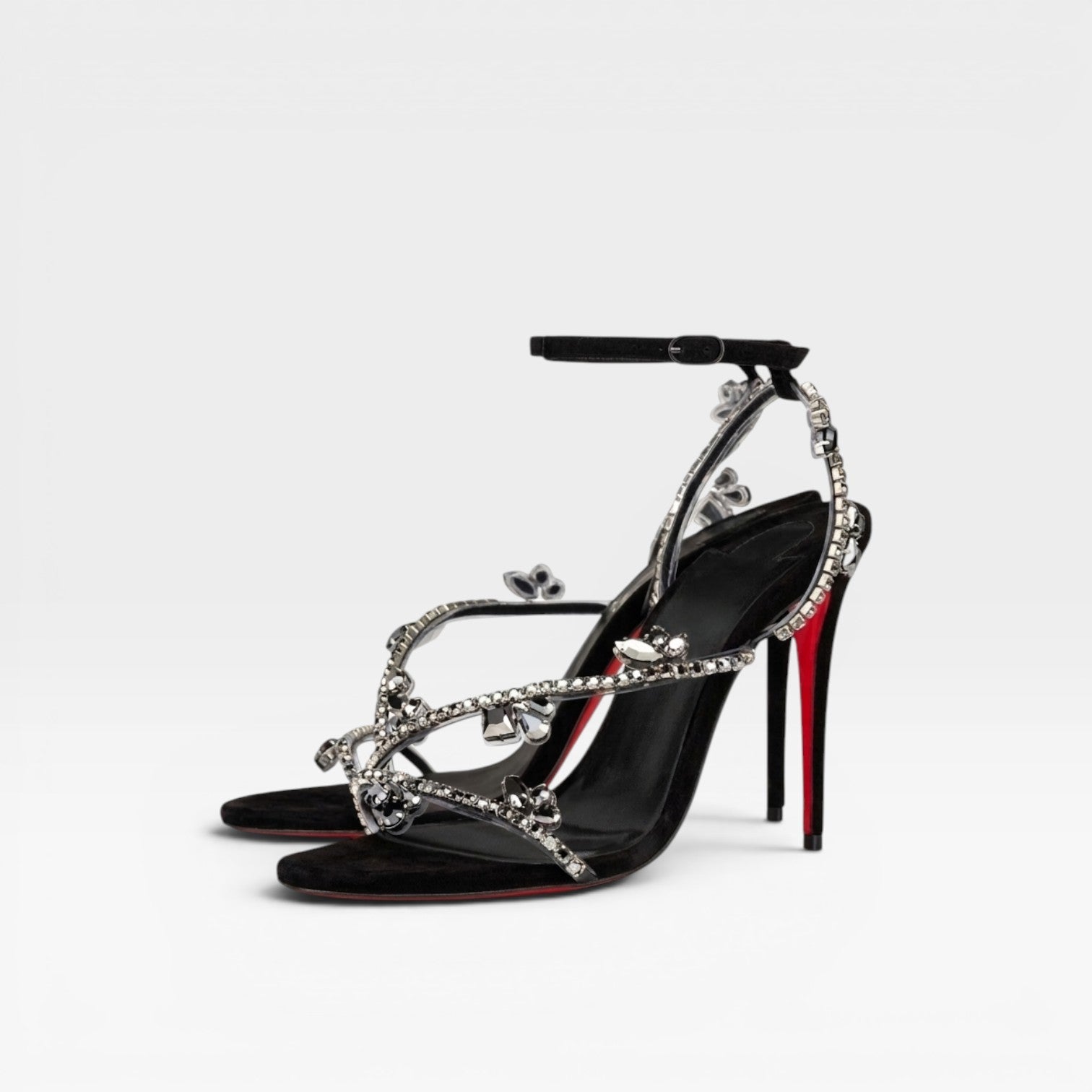 Crystal Embellished Strappy Sandals, Stiletto Heels