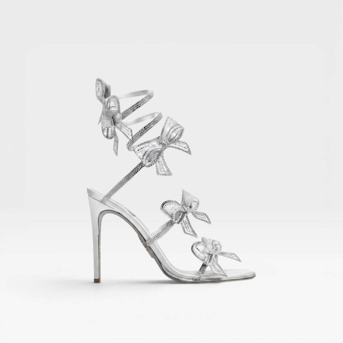 Crystal Bow Sandals, Satin Wrap Ankle Square Toe Heel