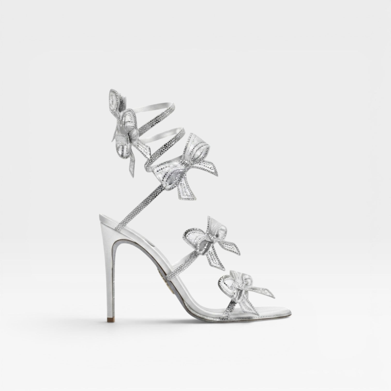 Crystal Bow Sandals, Satin Wrap Ankle Square Toe Heel