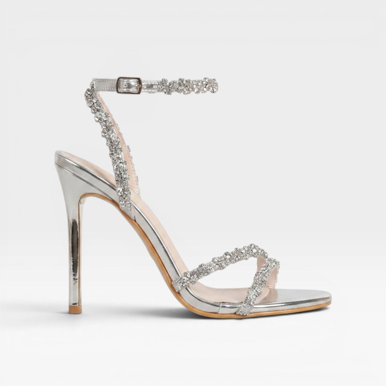 Hand Set Diamante Strap Sandals, Open Toe Stiletto Heels