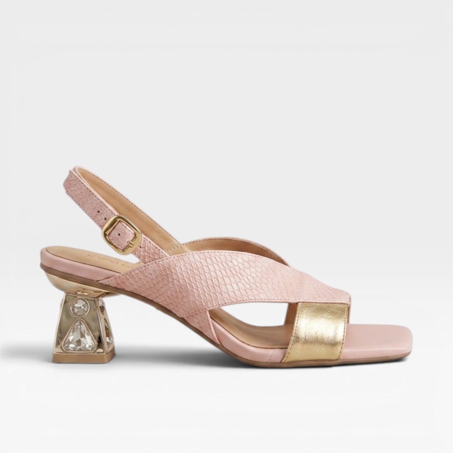Sculpted Crystal Heel Leather Sandals, Slingback Pumps