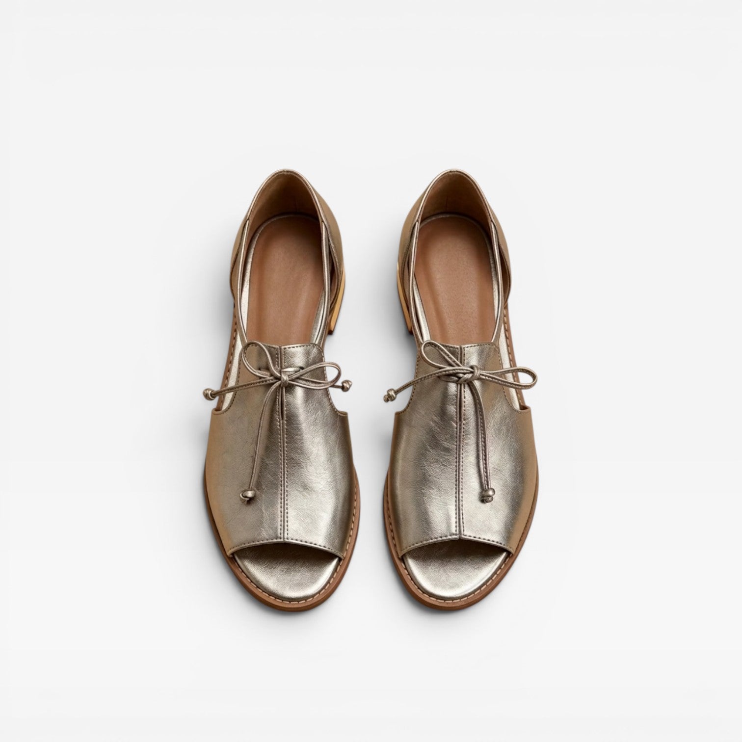 Peep Toe Leather Sandals, Cushioned Arch Support Flats