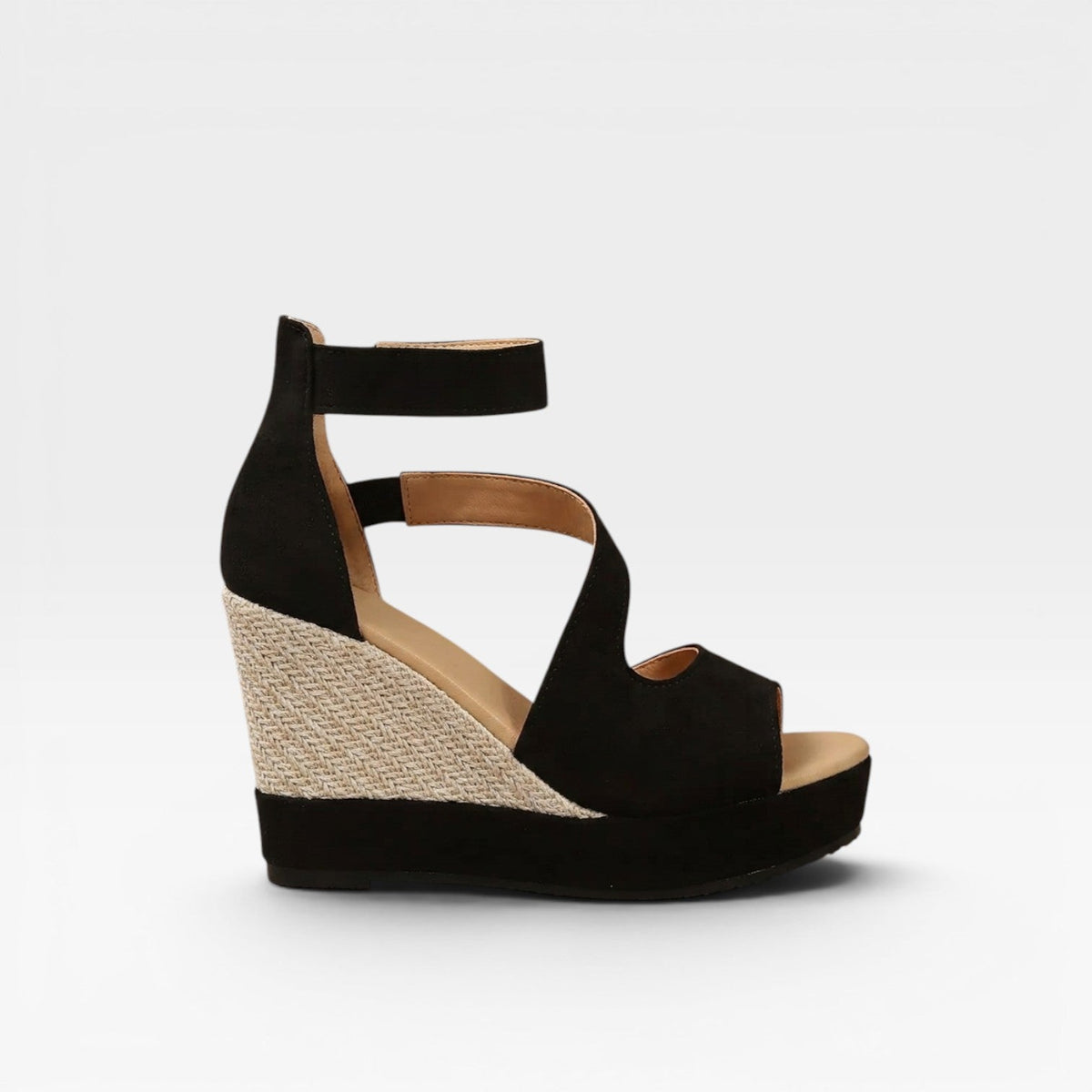 Woven Wedge Sandals, Suede Ankle Strap Back Zip Heel