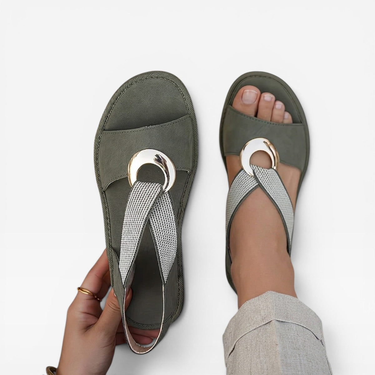 Toe Loop Flat Sandals, Gold Ring Slingback Comfort Sole