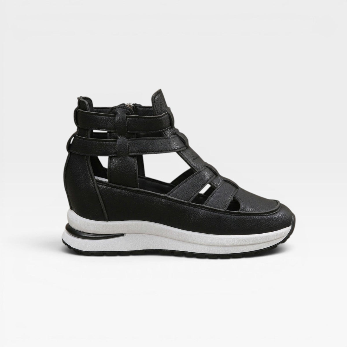 Closed Toe Platform Wedge Sandals, Cut Out Zip Strap