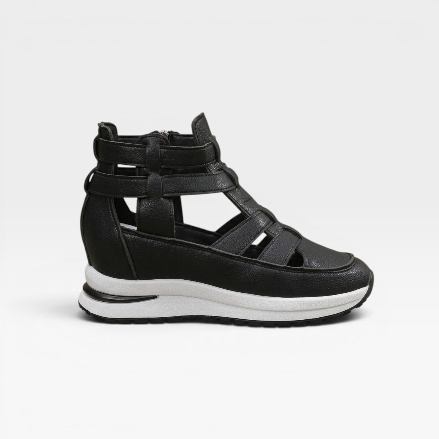 Closed Toe Platform Wedge Sandals, Cut Out Zip Strap