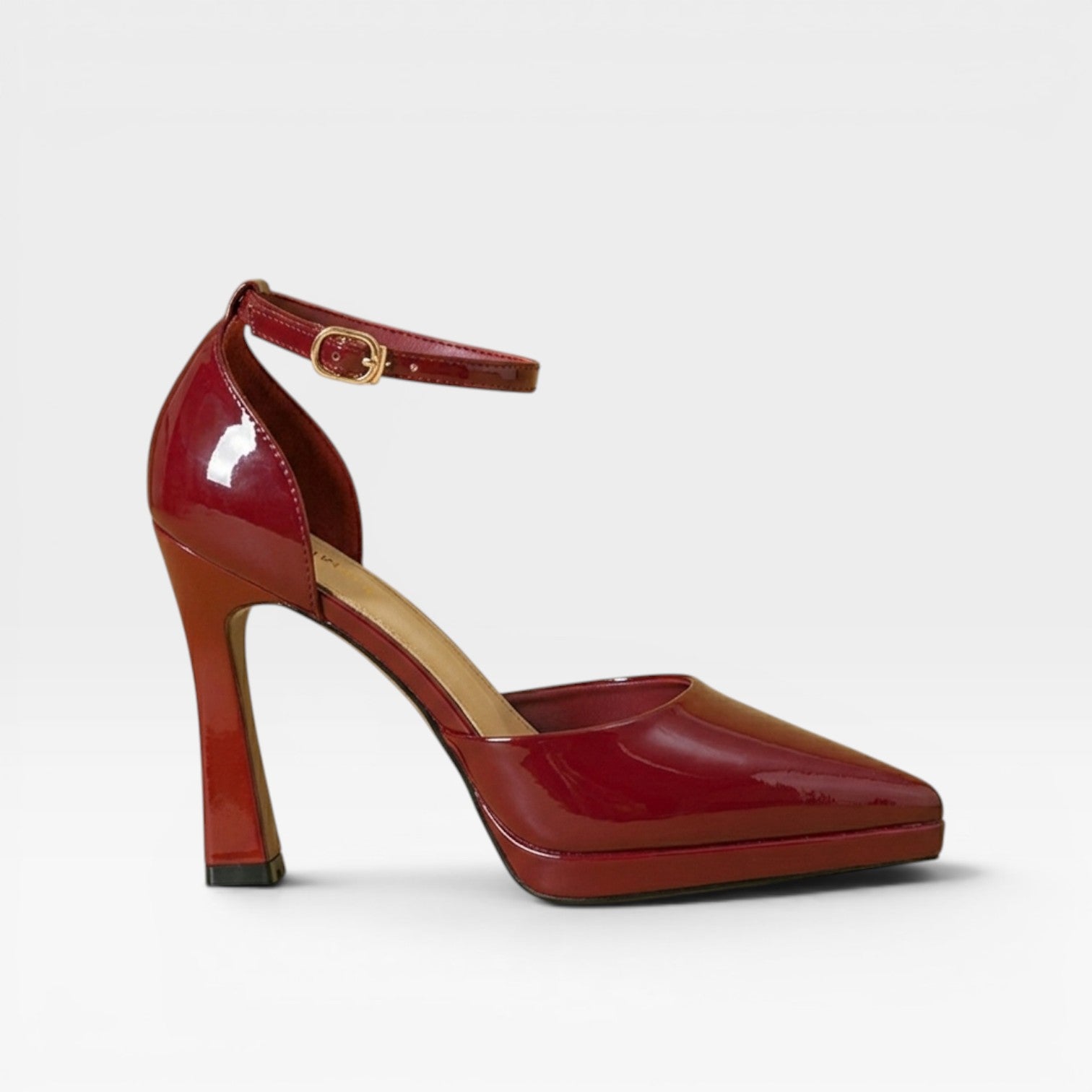 Patent Leather Pointed Toe Pumps, Ankle Strap Stiletto