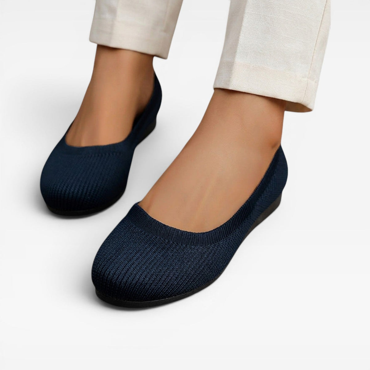 Knit Ballet Flats, Cushioned Round Toe Slip On Shoes
