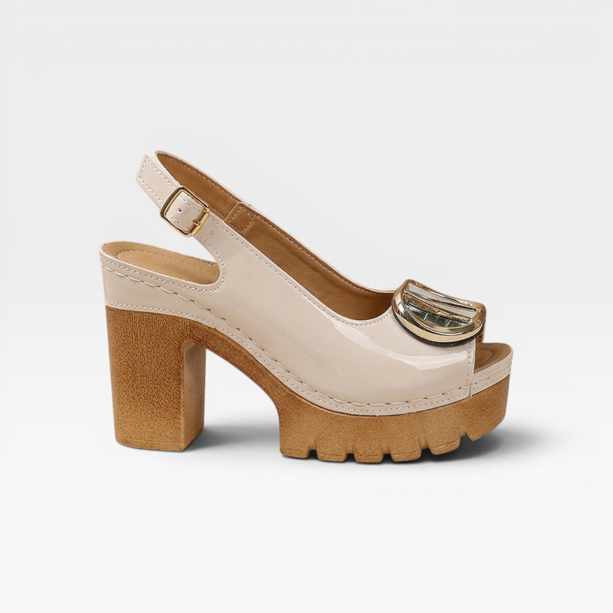 Chunky Platform Block Heel Sandals, Patent Peep Toe