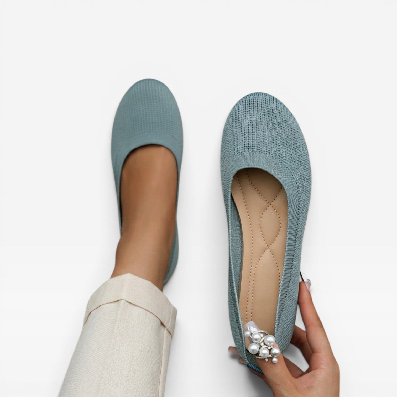 Knit Ballet Flats, Cushioned Round Toe Slip On Shoes