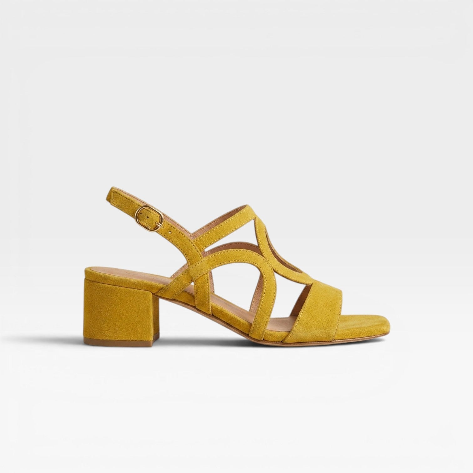 Suede Block Heel Sandals, Circle Cutout Ankle Strap