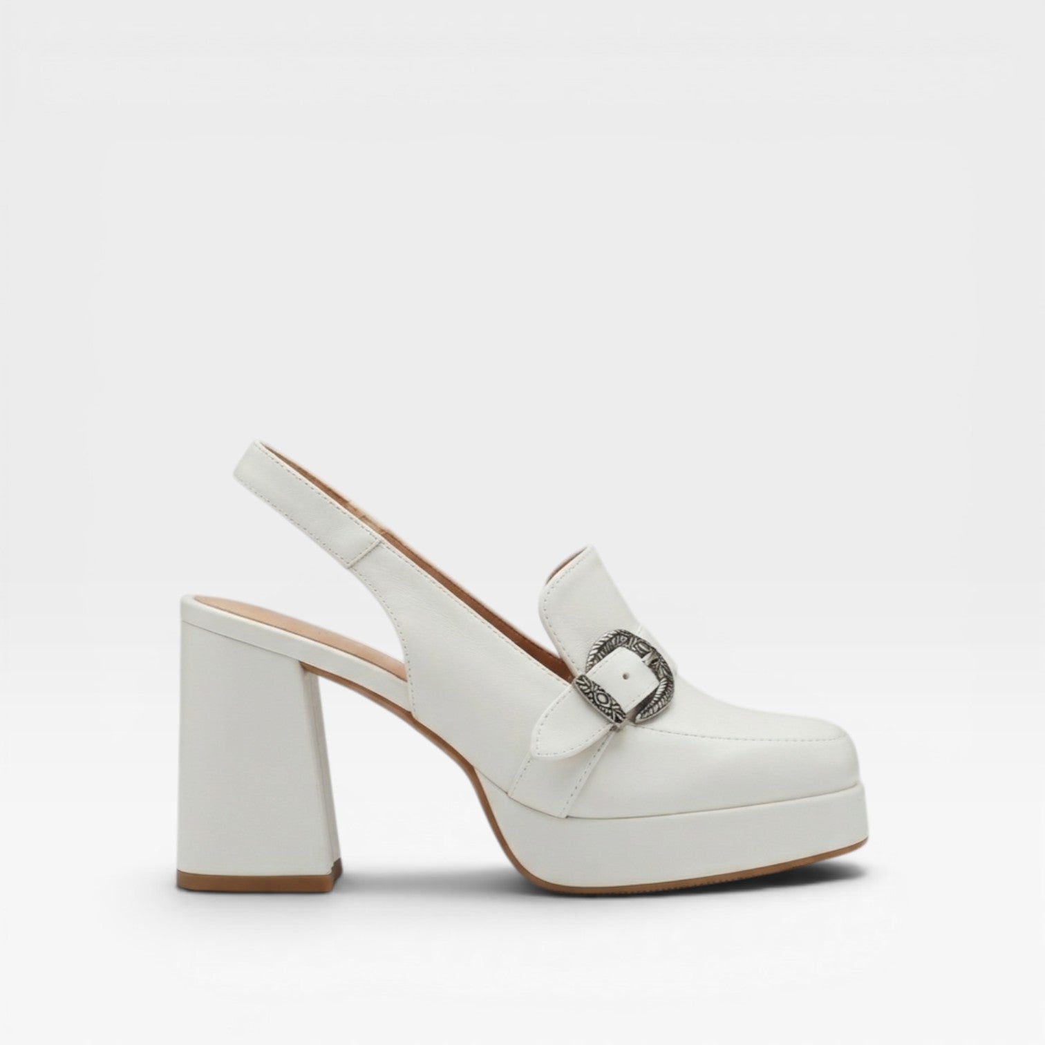 Platform Slingback Pumps, Buckle Strap Leather Heels