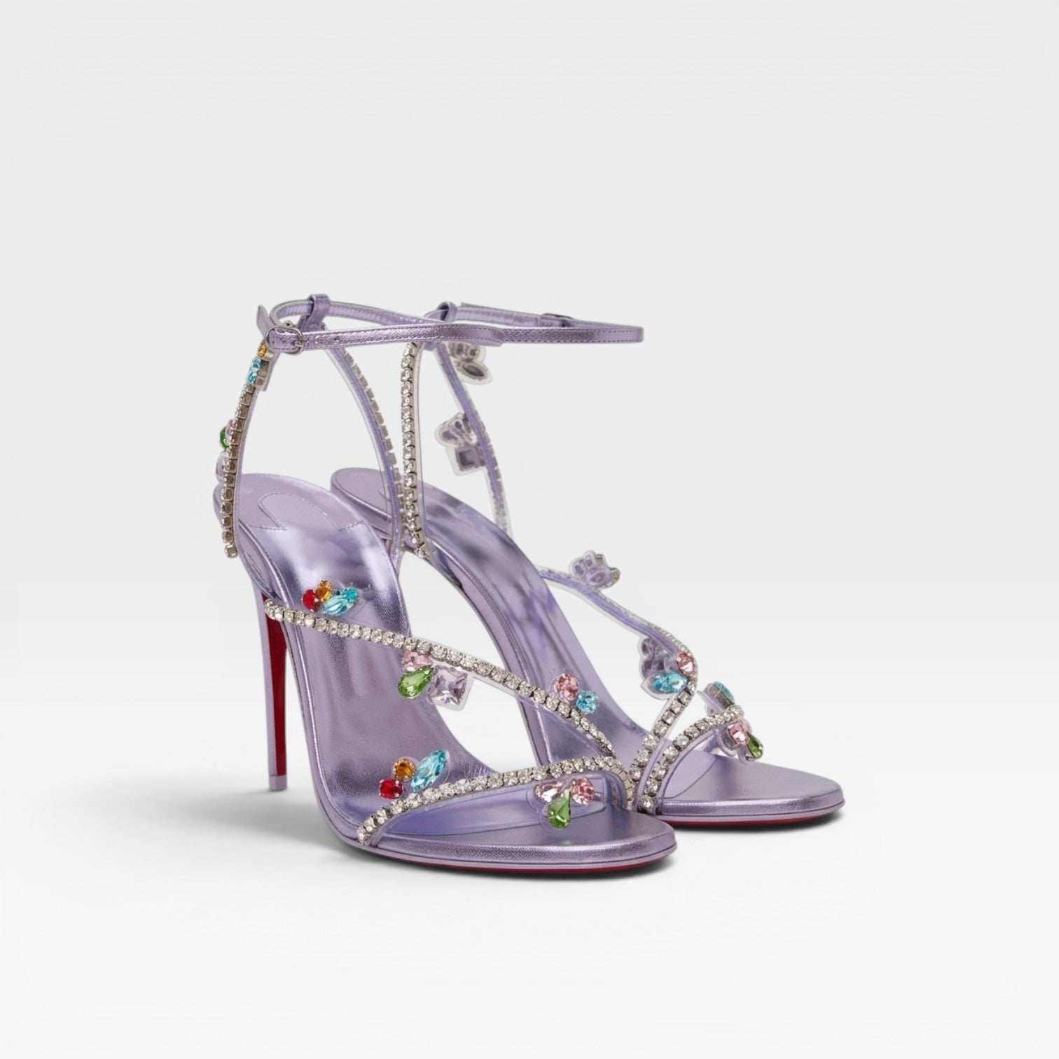 Crystal Embellished Strappy Sandals, Stiletto Heels