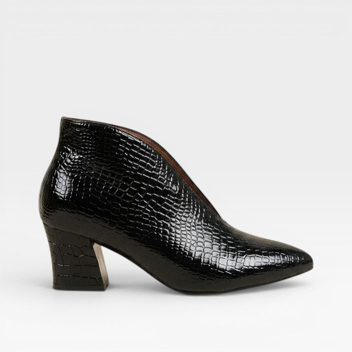 Croc Effect Ankle Boots, Pointed Toe Heeled Booties