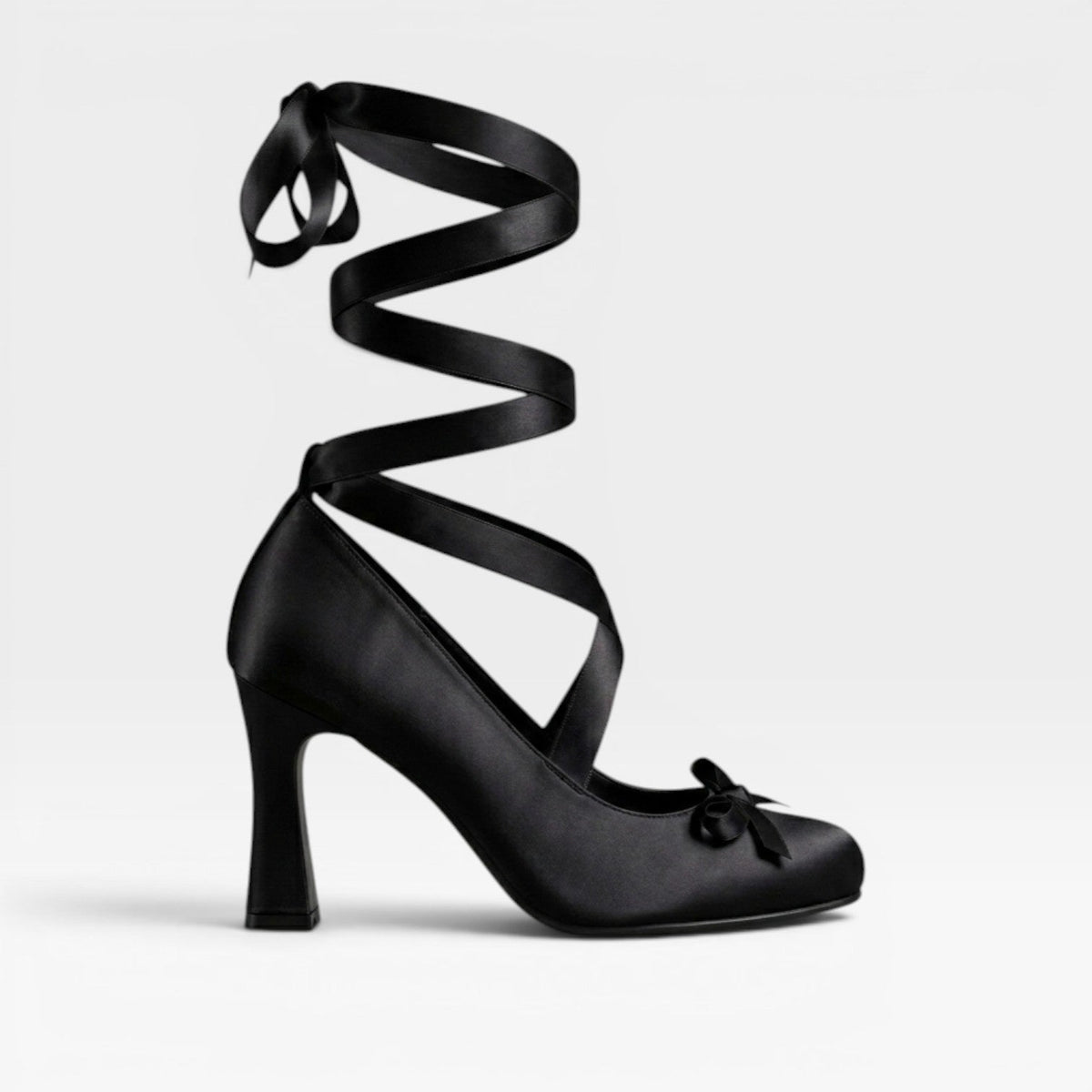 Satin Ballet Pumps, Ribbon Lace Up Block Heel Bow Shoes
