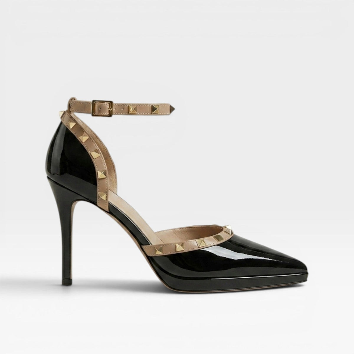 Studded Ankle Strap Stiletto Heels, Pointed Toe Pumps