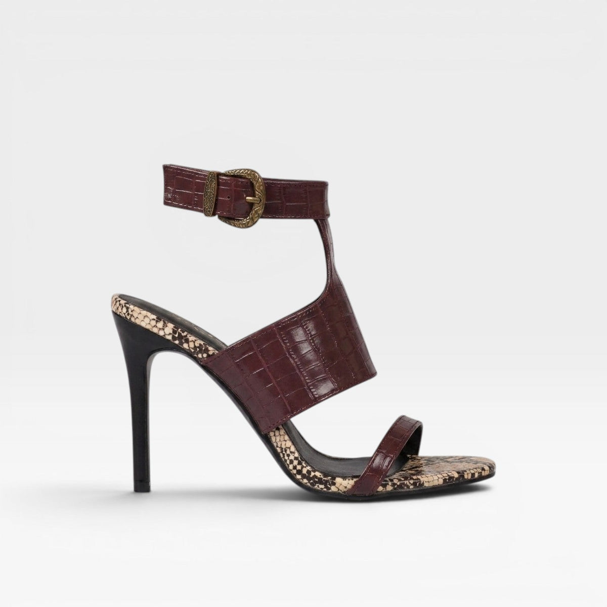Croc Embossed Stiletto Heels, Buckle Ankle Cuff Shoes