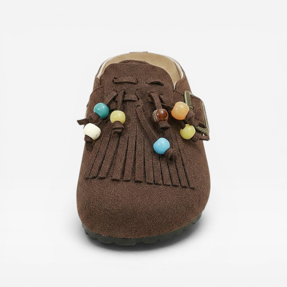 Fringe Suede Clogs, Slip On Boho Mules with Soft Lining