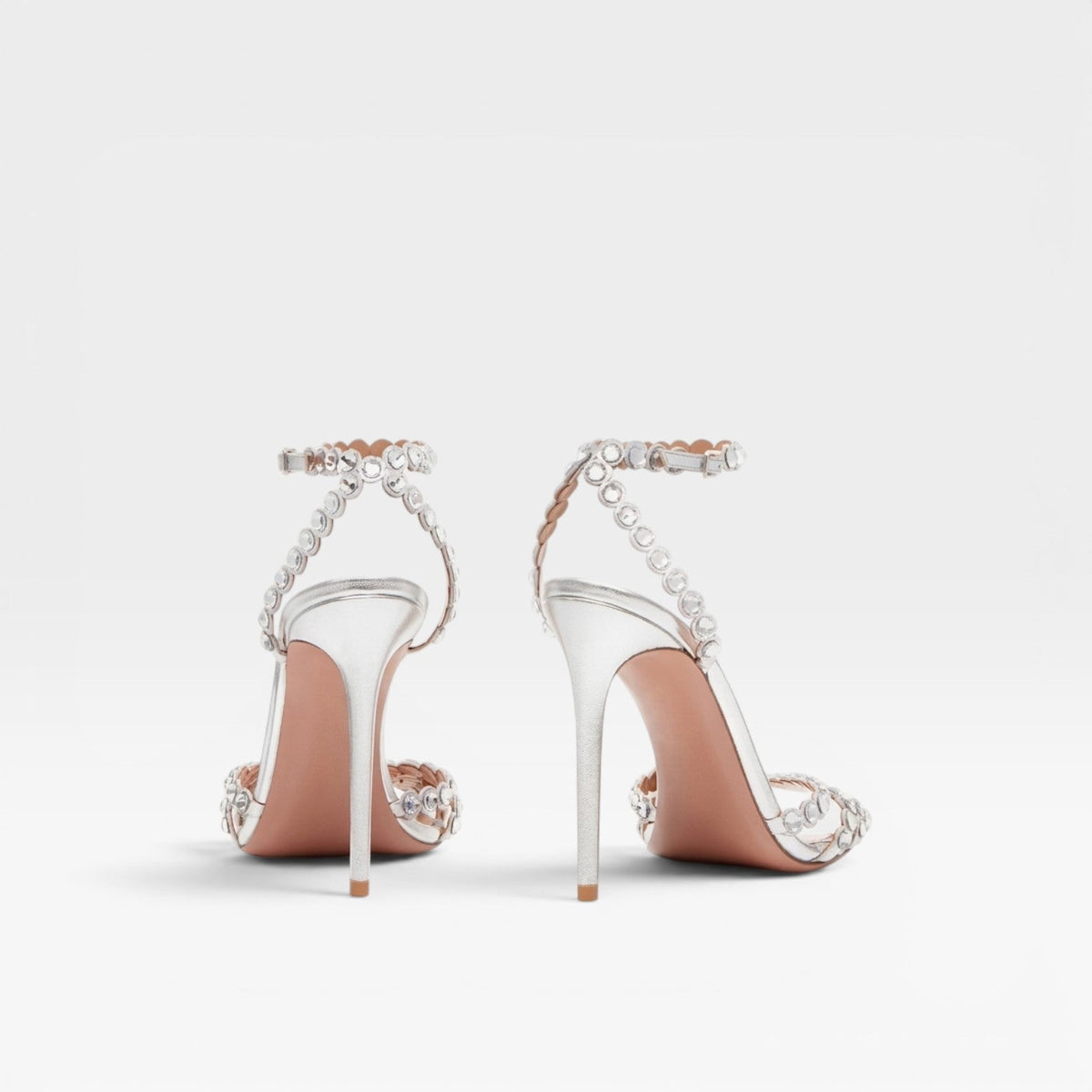 Crystal Jewel Strappy Heels, Silver Peep Toe Stiletto