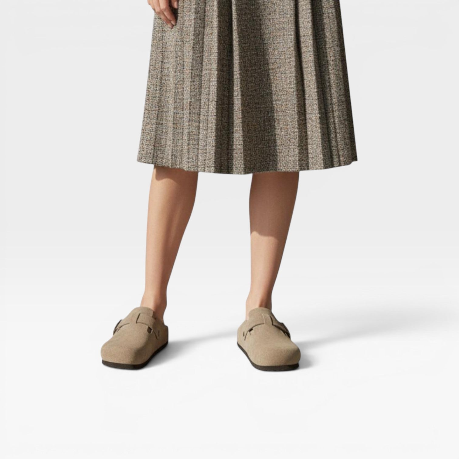 Suede Cork Clogs, Closed Toe Slip On Buckle Strap Mules