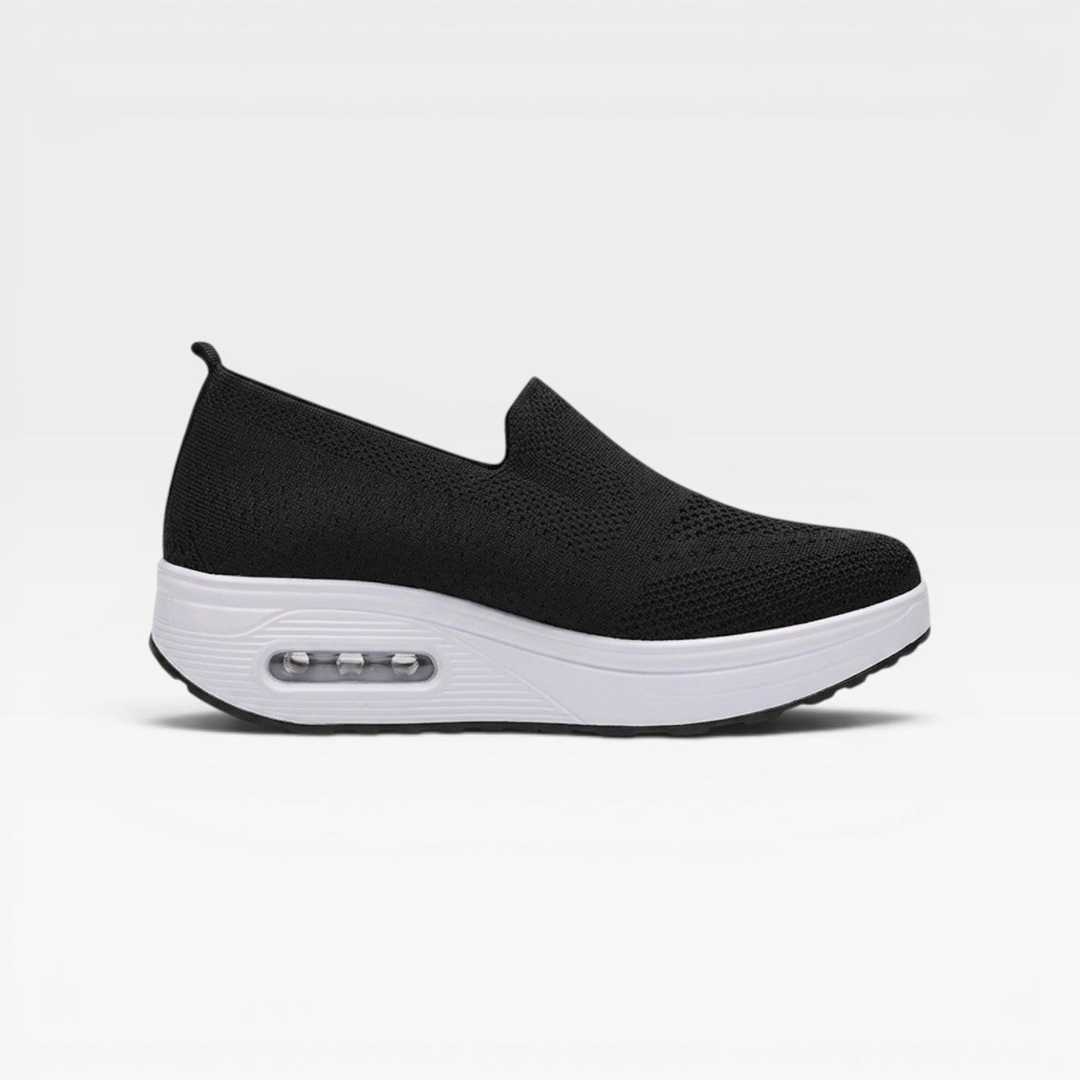Air Cushion Platform Trainers, Breathable Knit Slip Ons