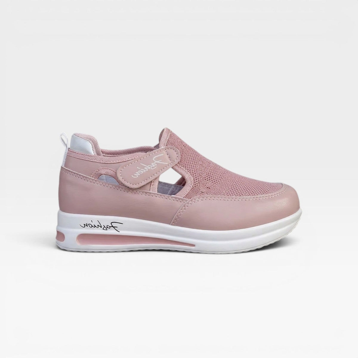 Velcro Strap Platform Trainers, Cutout Mesh Walk Shoes