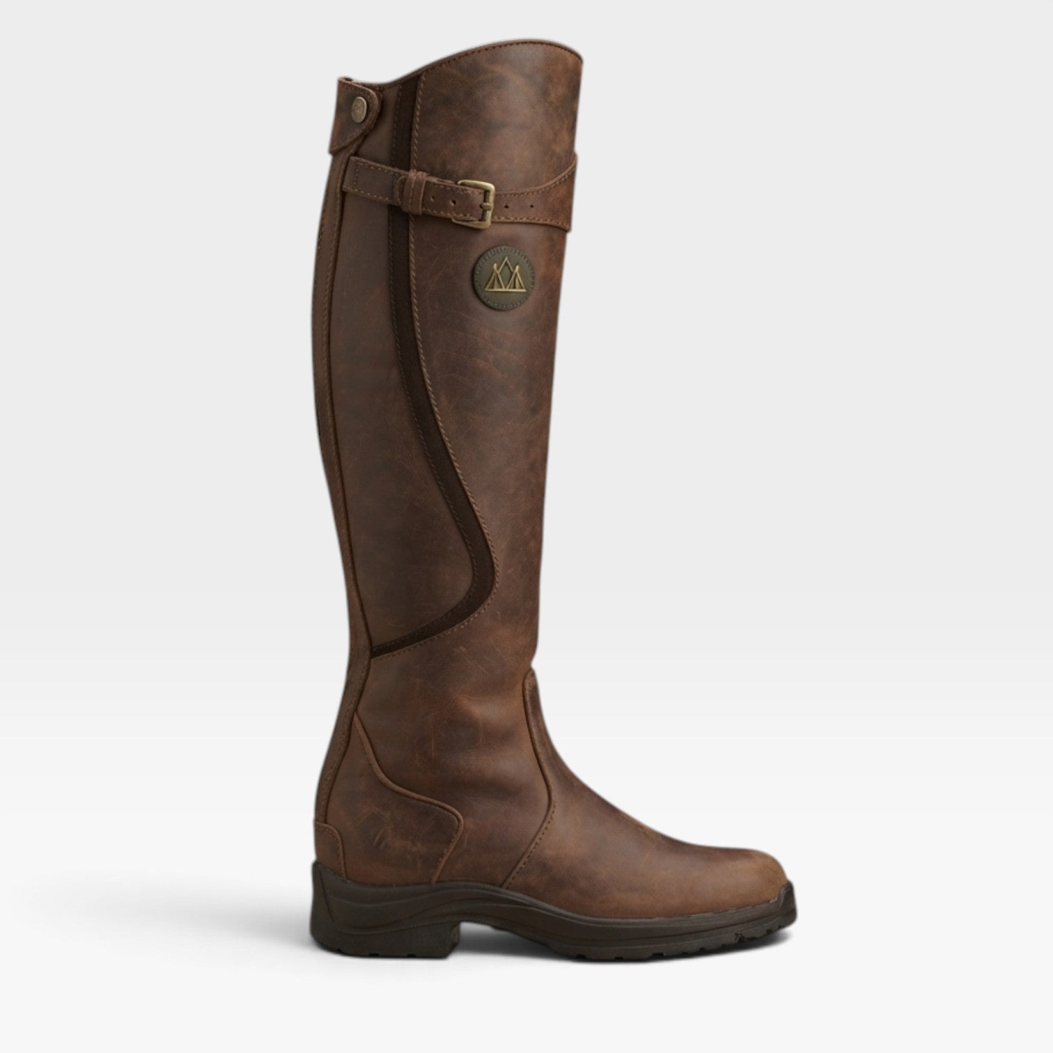 Waterproof Leather Riding Boots, Buckle Strap Tall Shaft