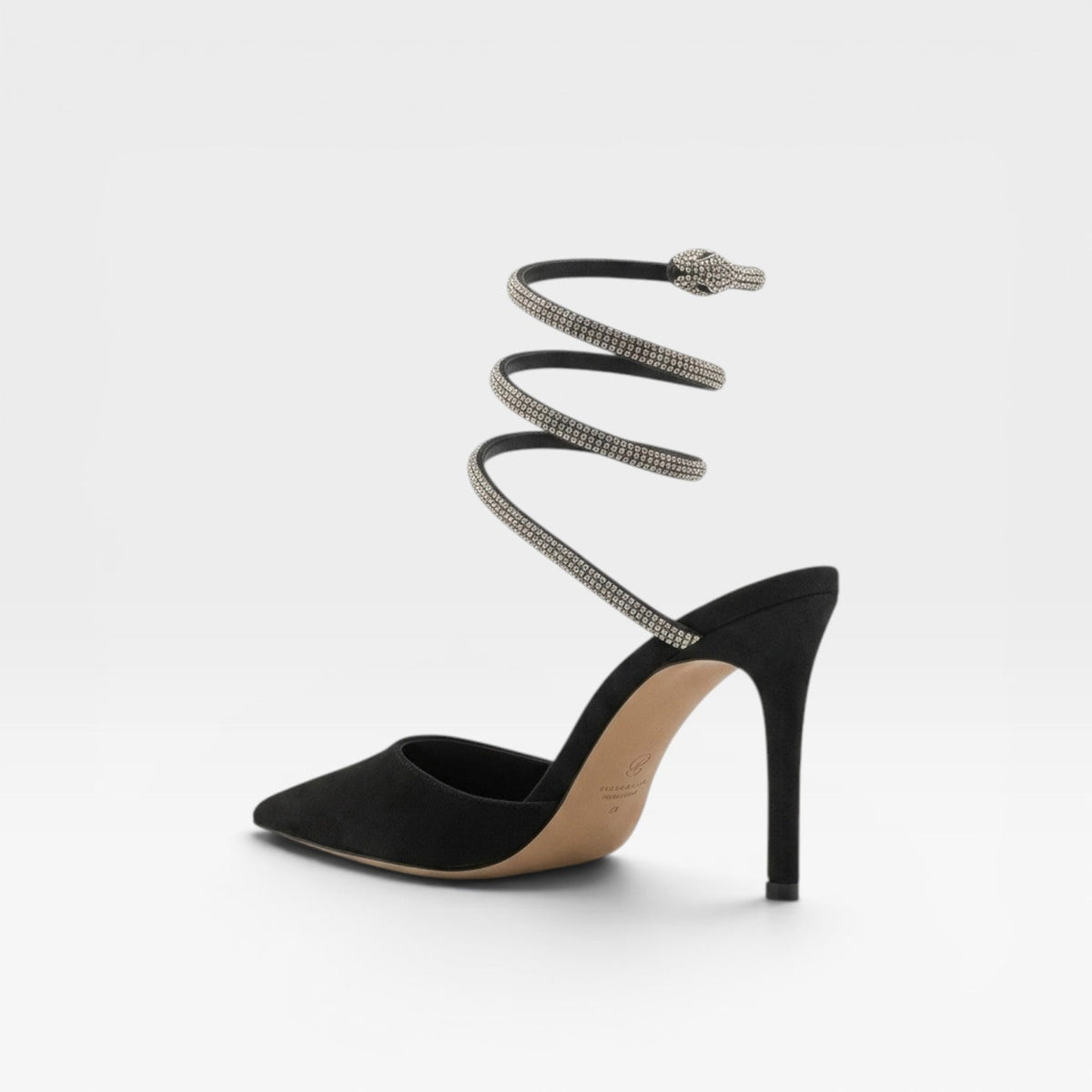 Crystal Ankle Wrap Heels, Satin Pointed Toe Stiletto