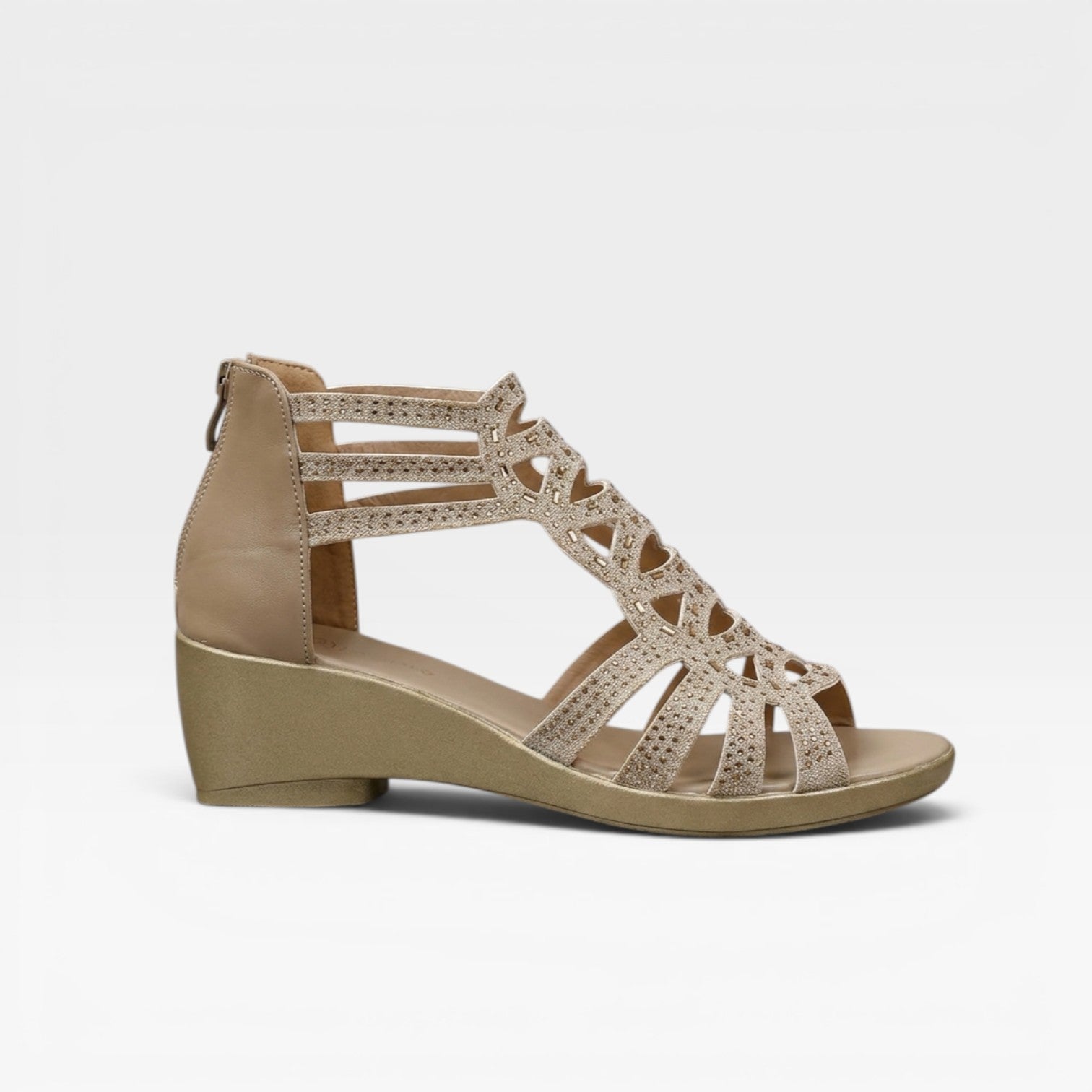 Crystal Gladiator Wedge Sandals, Back Zip Woven Strap