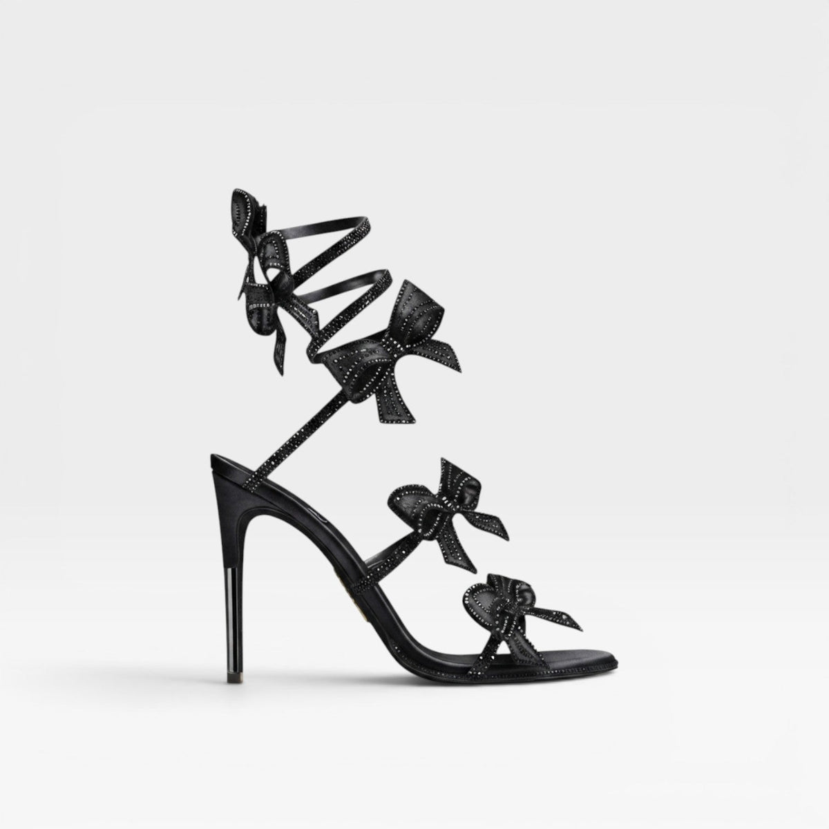 Crystal Bow Sandals, Satin Wrap Ankle Square Toe Heel
