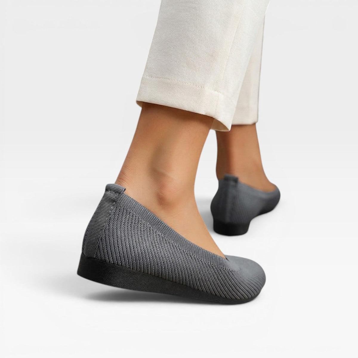 Knit Ballet Flats, Cushioned Round Toe Slip On Shoes