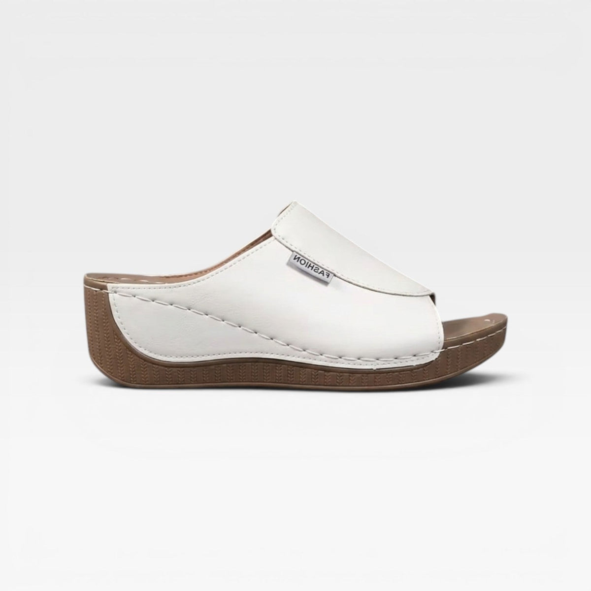Leather Wedge Slide Sandals, Open Toe Cushioned Footbed