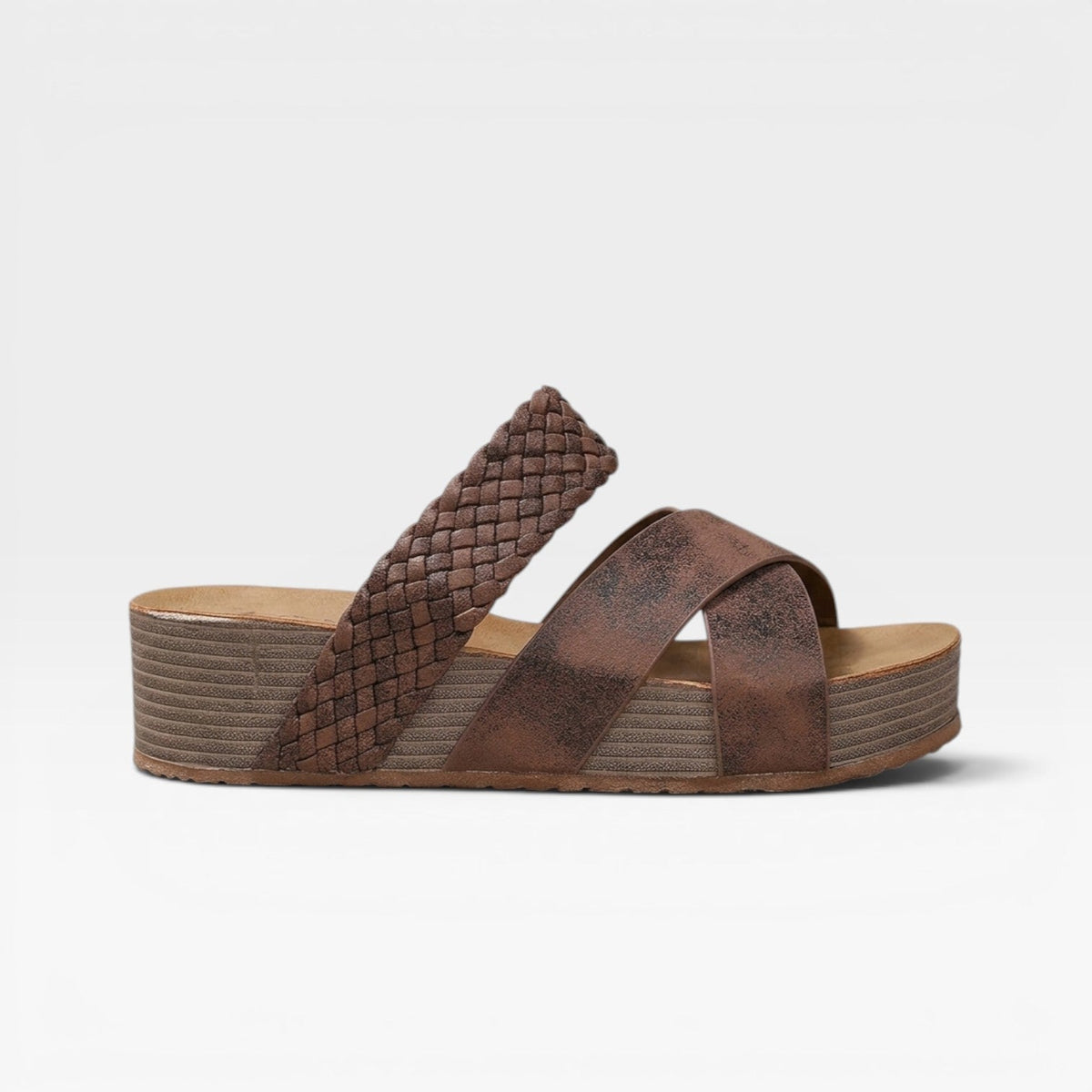 Woven Cross Strap Wedge Sandals, Leather Open Toe Mules