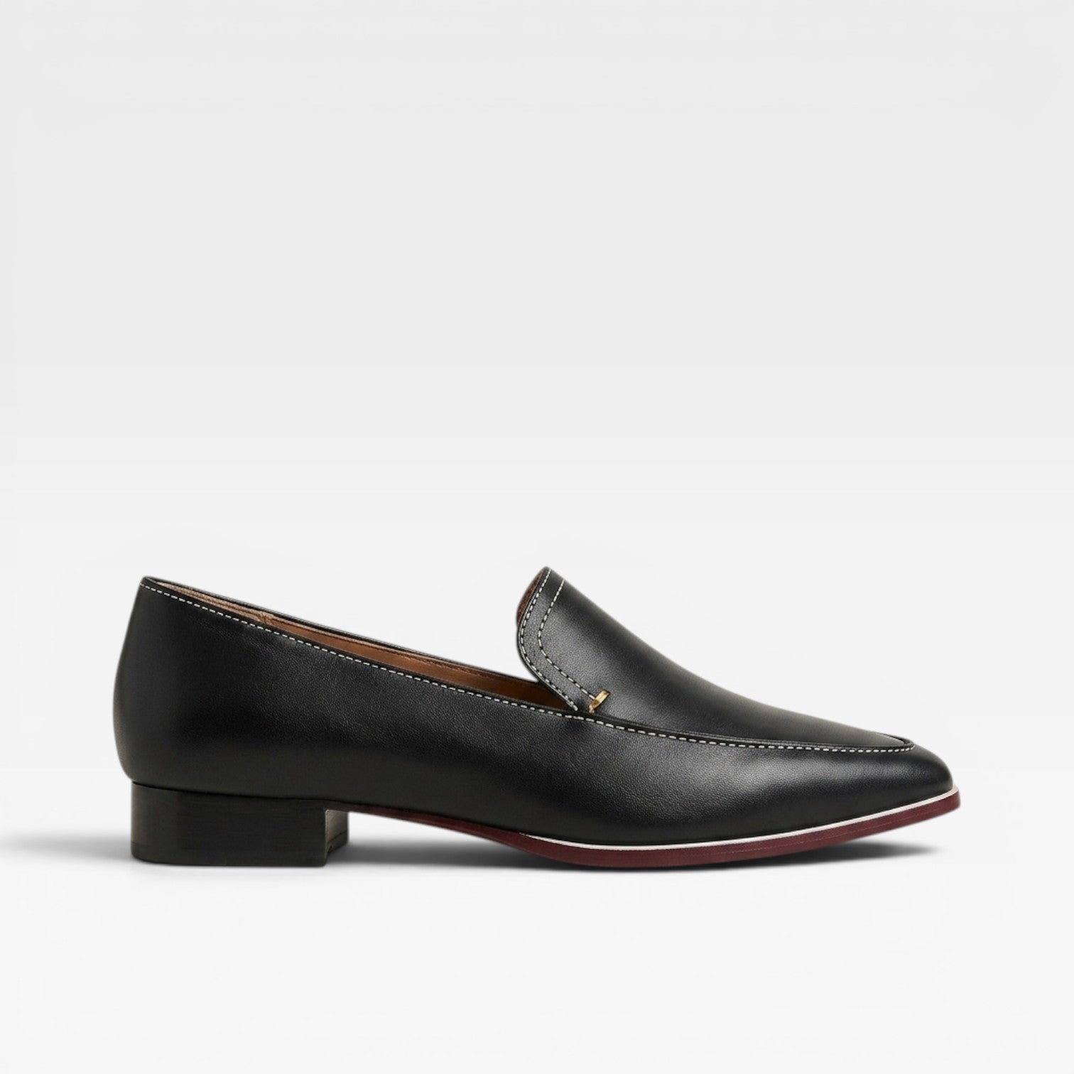Smooth Leather Loafers, Black Slip-On Dress Flat Shoes