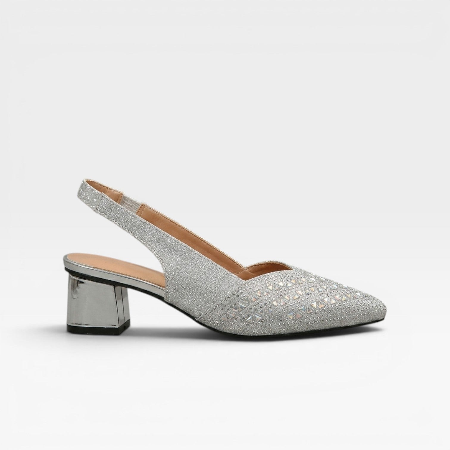 Rhinestone Block Heel Slingbacks, Crystal Wedding Shoe