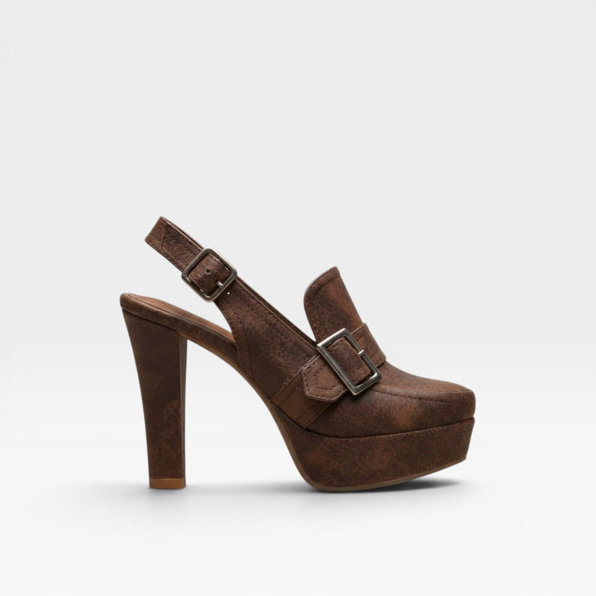 Block Heel Slingback Court Shoes, Retro Buckle Strap