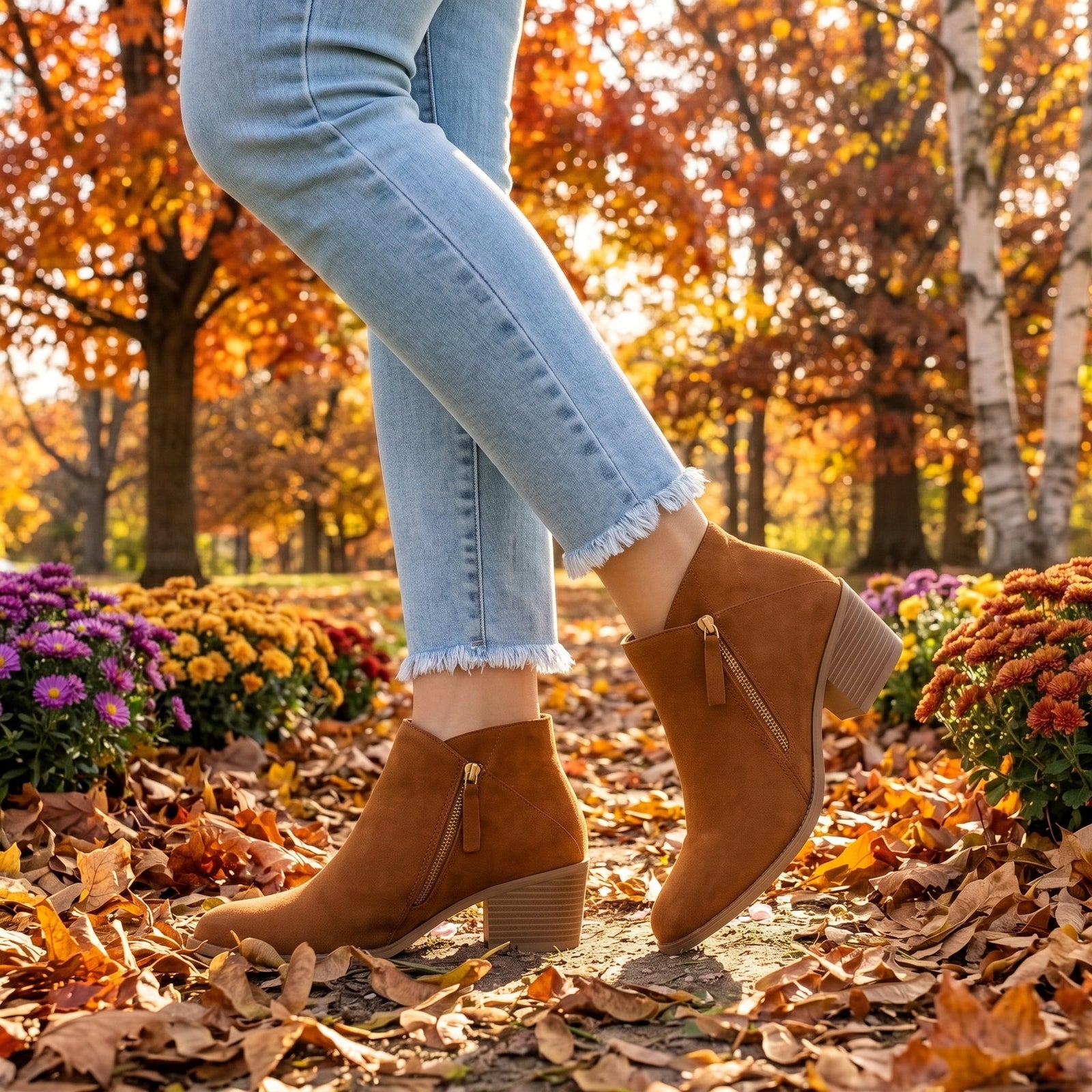 Suede Effect Ankle Boots, Arch Support Insole Side Zip