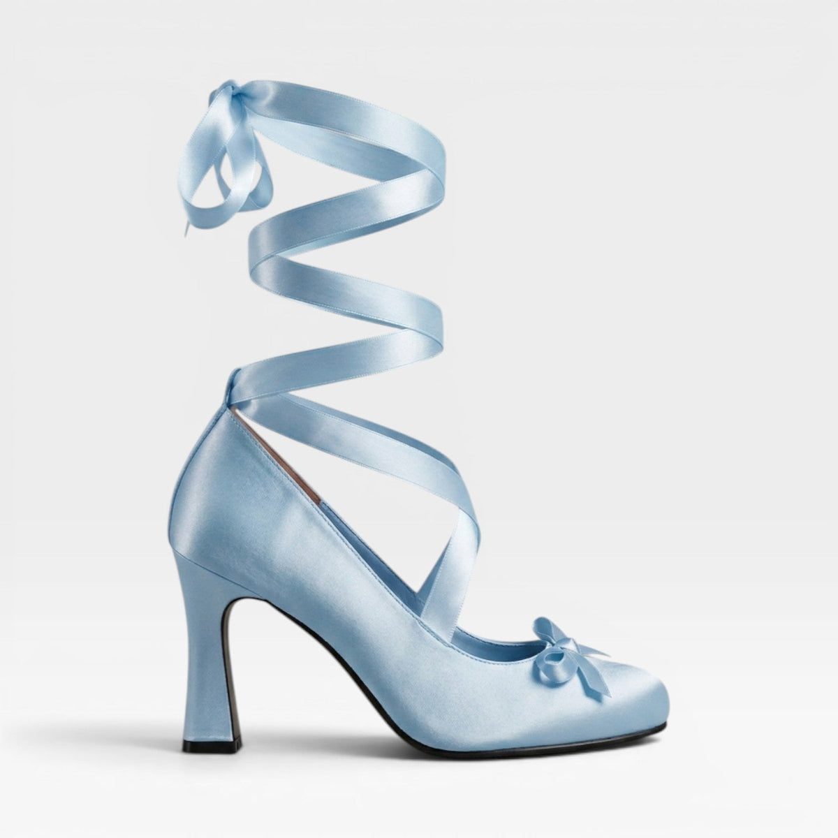 Satin Ballet Pumps, Ribbon Lace Up Block Heel Bow Shoes