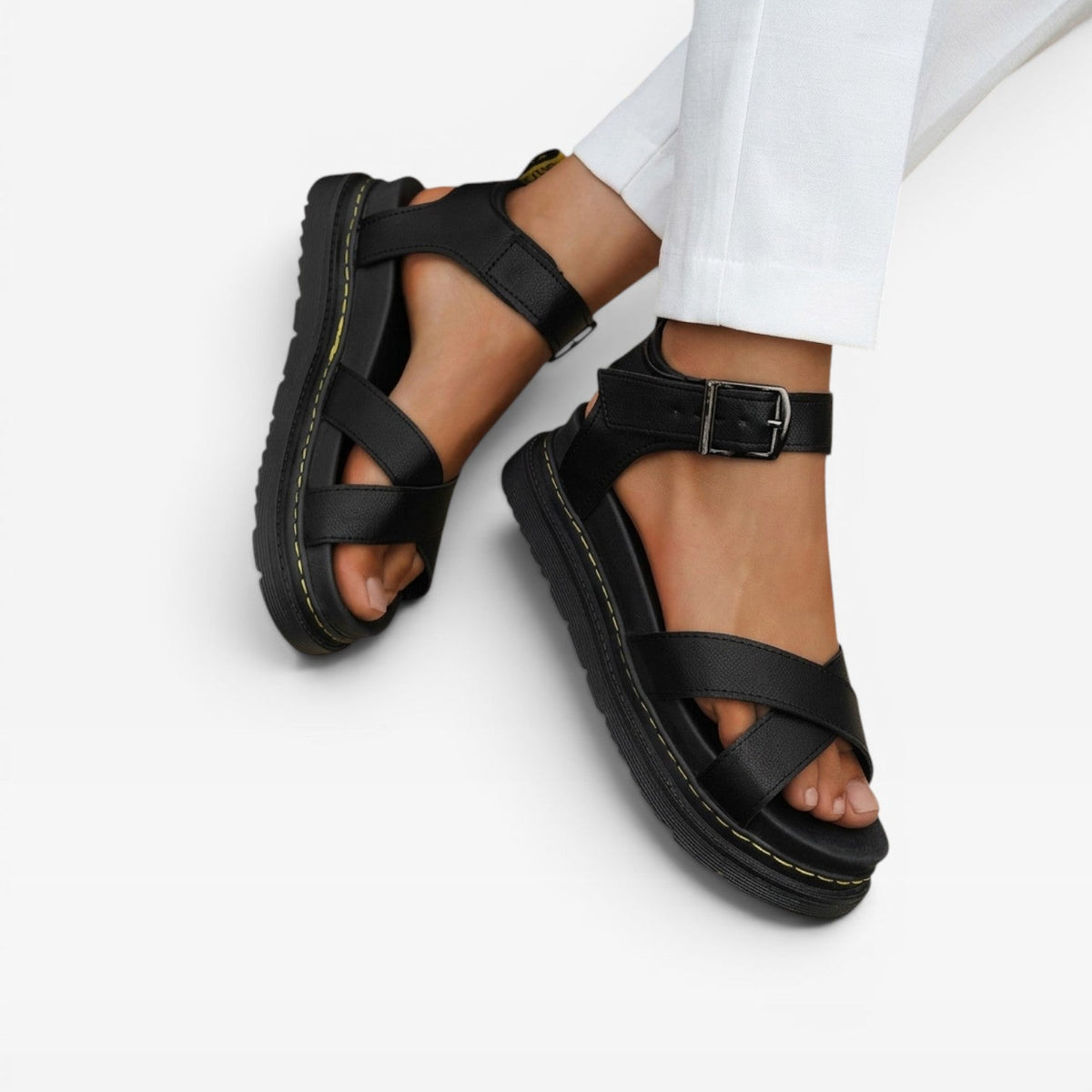 Chunky Platform Sandals, Cross Strap Buckle Summer Shoes