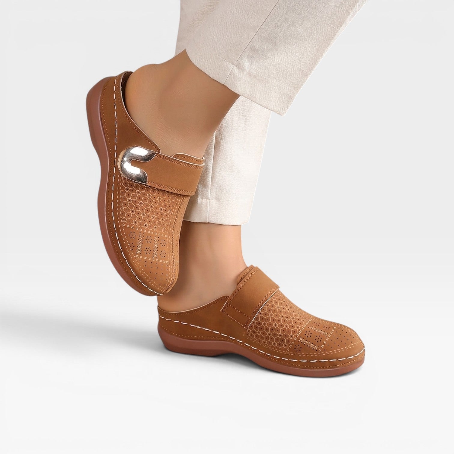 Leather Look Mules, Closed Toe Open Back Flat Shoes
