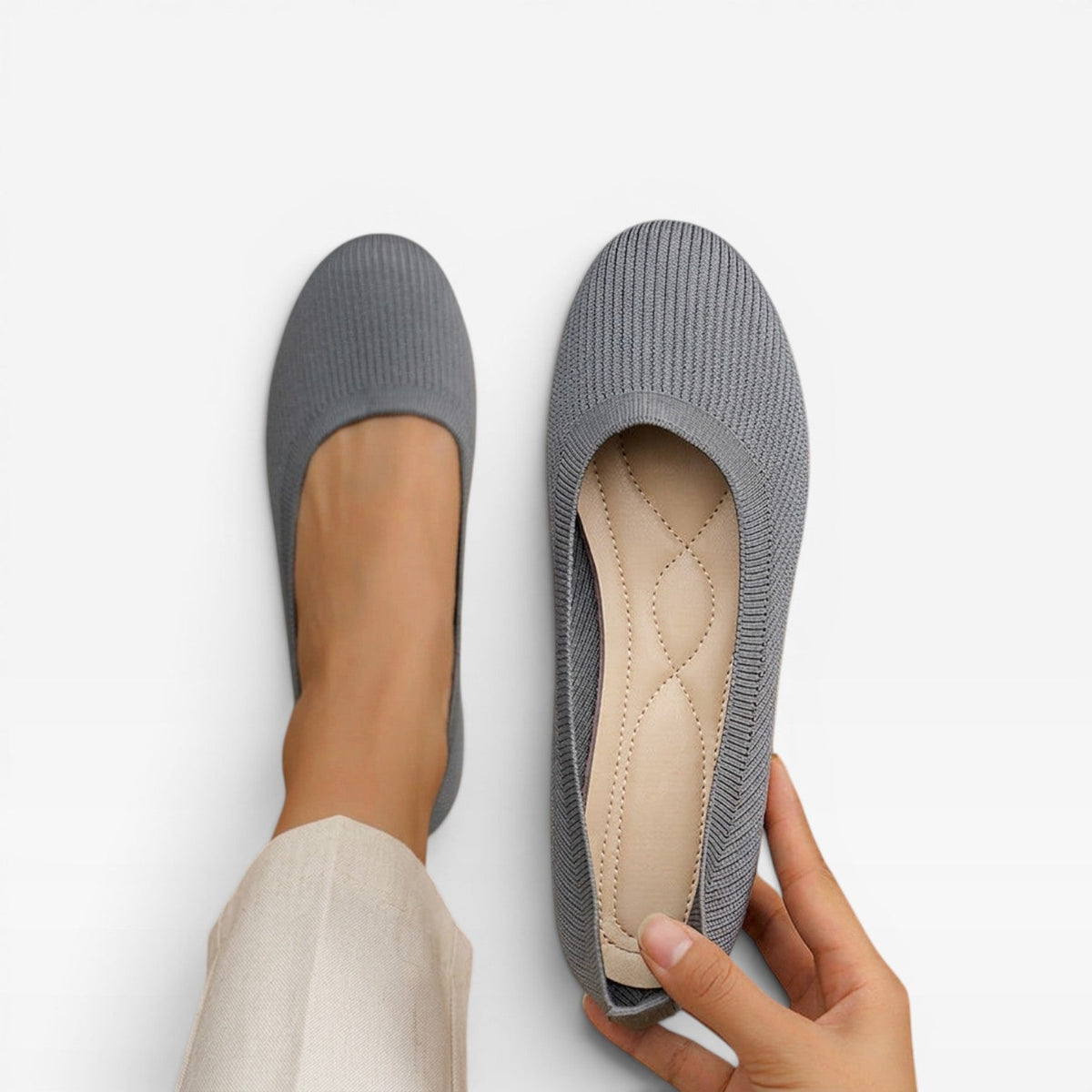 Knit Ballet Flats, Cushioned Round Toe Slip On Shoes